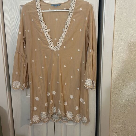 Antonio Melani Women's Embroidered Floral Tunic Cover-up Dress Natural Small - Picture 9 of 9